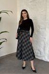 Siyah Ekose Desenli Kemerli Etek