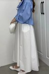 Beyaz Poplin Bel Lastikli Çift Cepli Etek