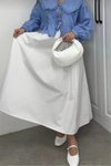 Beyaz Poplin Bel Lastikli Çift Cepli Etek
