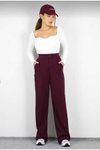 Bordo Plazzo Likralı Cırt Kapama Pantolon
