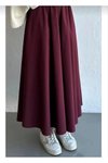 Bordo Poplin Bel Lastikli Çift Cepli Etek