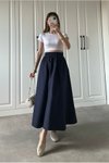 Lacivert Poplin Bel Lastikli Çift Cepli Etek