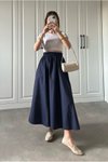 Lacivert Poplin Bel Lastikli Çift Cepli Etek