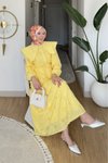 Sarı İkili Etekli Bebe Yaka Dantel Detay Tesettür Takım