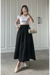 Siyah Poplin Bel Lastikli Çift Cepli Etek