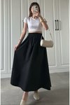 Siyah Poplin Bel Lastikli Çift Cepli Etek
