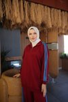 Bordo İkili Fermuarlı Yaka Eşofman Takımı
