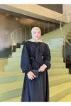 Siyah Kruvaze Kloş Etek Bağlamalı İkili Tesettür Takım
