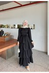 Siyah Prenses Model Katlı Elbise