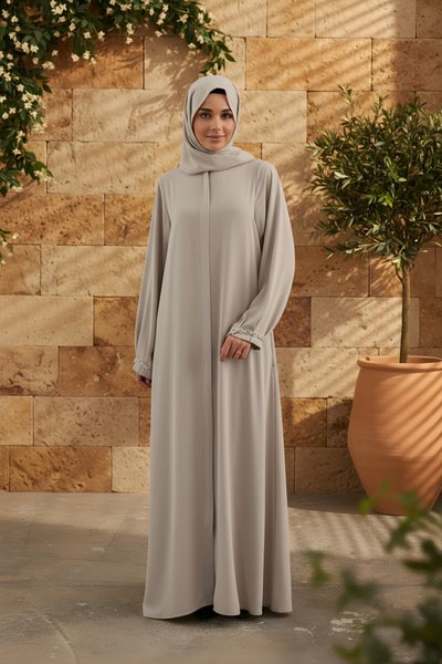 Bej El İşleme Pırlanta Ferace