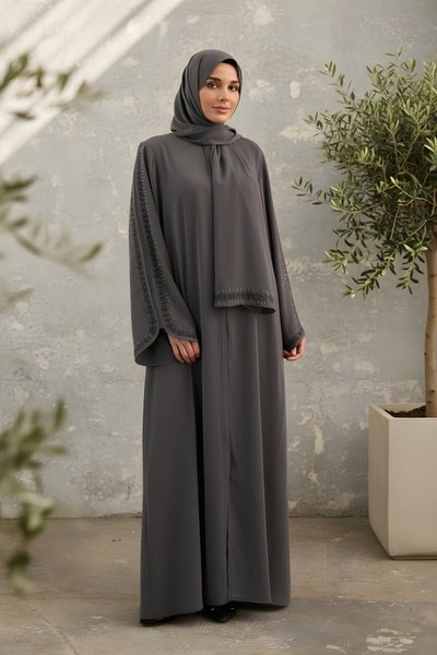 Gri Takım Özel Tasarım Şallı Ferace