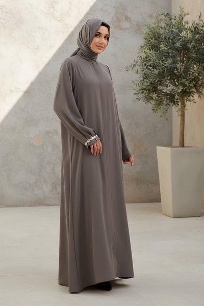 Kahverengi El İşleme Pırlanta Ferace