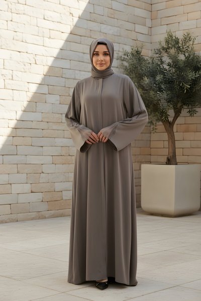 Kahverengi Nakışlı Özel Koleksiyon Taşlı Ferace