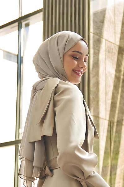 Shimmer Chiffon Evening Shawl - Beige Dark