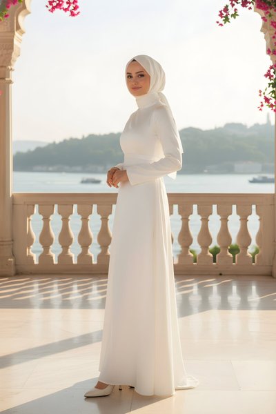 Beyaz Saten İzem Abiye Elbise