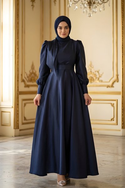 Lacivert Saten Mezuniyet Abiye Elbise