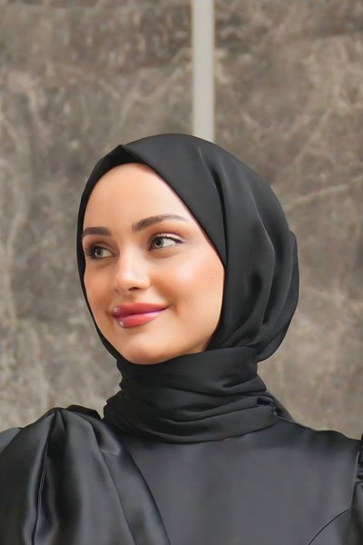 Shimmer Chiffon Satin Shawl - Black