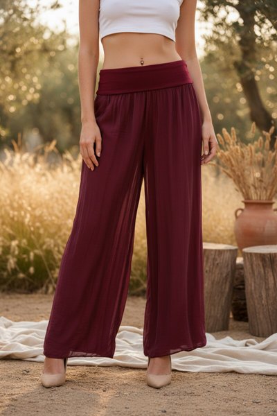 Bordo İtalyan Korse Belli Astarlı İpek Pantolon