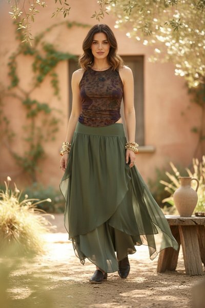 Füme Asimetrik Kapaklı İpek Şalvar Pantolon