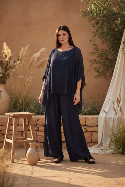 Koyu Lacivert İtalyan Korse Belli Astarlı İpek Pantolon