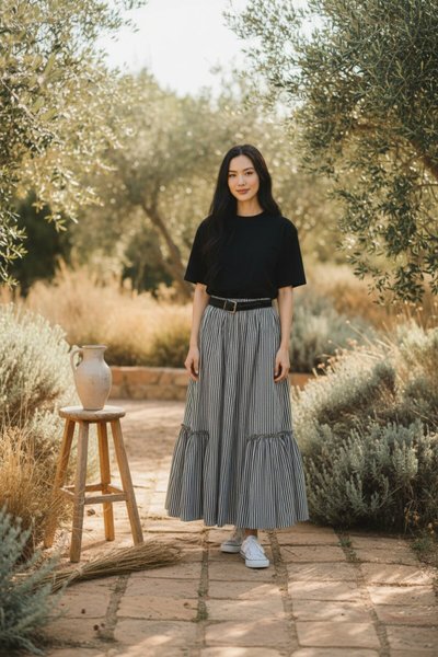 تنورة شيفون بوهيمية أنتراسيت بحزام وخصر مطاطي