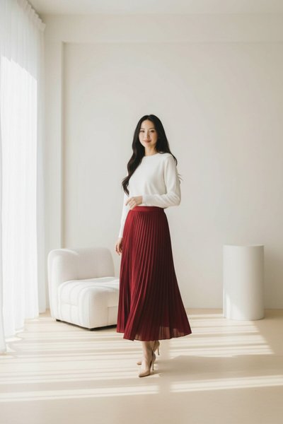 Bordo Pileli Dört Mevsim Pamuklu Dokuma Viskon Etek