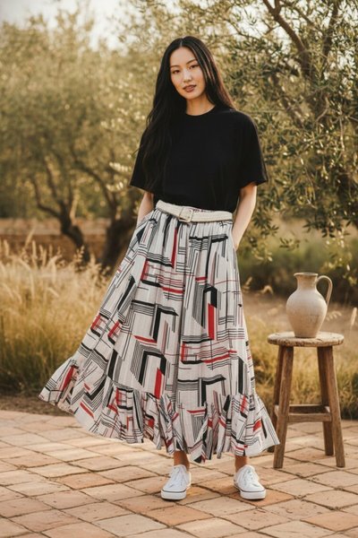 Renkli Bohem Beli Lastikli Kemerli Şifon Etek