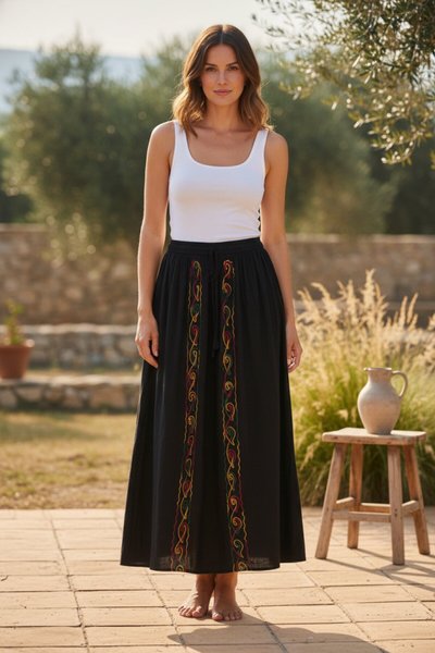 Siyah Otantik Nakış İşlemeli Harem Şalvar Pantolon