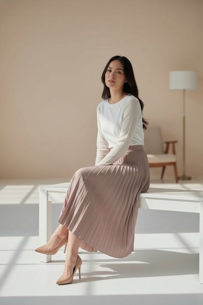 Vizon Pileli Mevsimlik Pamuklu Viskon Dokuma Etek