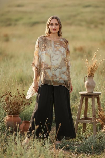 Kahverengi İtalyan Kesim Korsajlı Astarlı İpek Pantolon