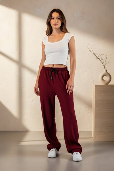 Bordo Fitilli Baggy Pantolon