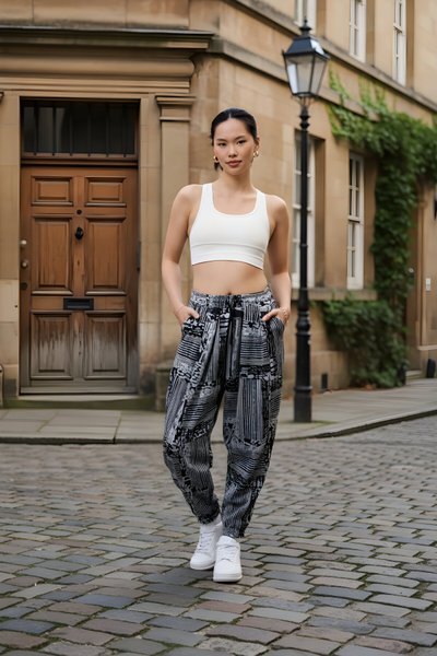 بنطال شروال رياضي رمادي بنقشات جاكار