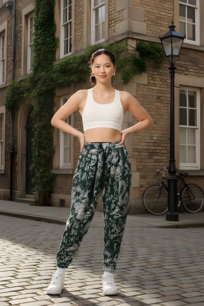 بنطلون شروال رياضي خاكي منقوش جاكار