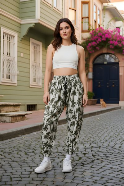 Haki Desenli Sokak Tarzı Spor Şalvar Jakar Pantolon