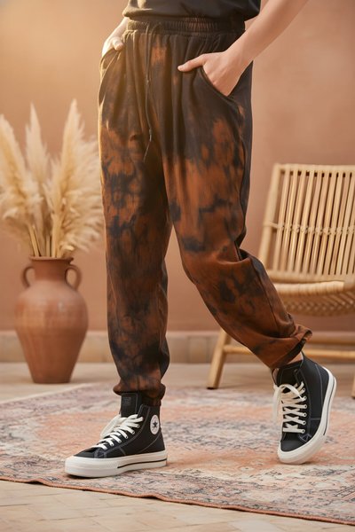 بنطلون شروال بني بنقشة باتيك بخصر مطاطي