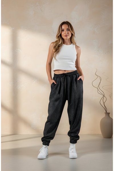 Siyah Jakar Şalvar Pileli Pantolon