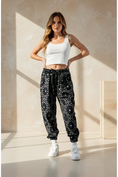 Siyah Jakar Şalvar Pileli Pantolon