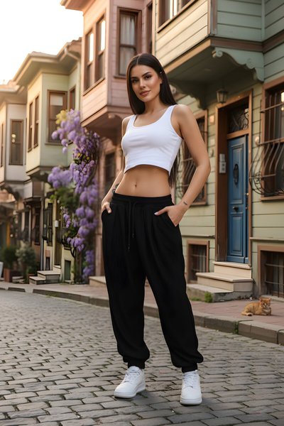 بنطال شروال رياضي نمط الشارع أسود