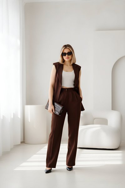 Bordo İkili Yelekli Elbise Tesettür Takım