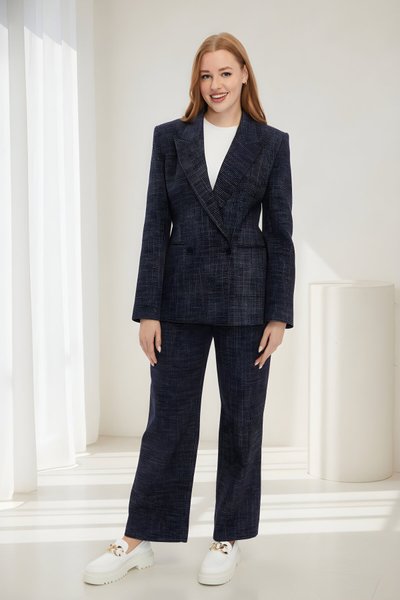 Lacivert Ekose Relax Kraş Kumaş İkili Elbise Tesettür Takım