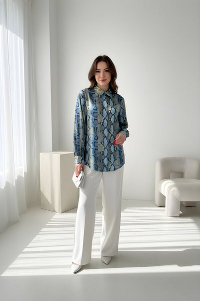 Sarı Dijital Baskı Desenli Saten Gömlek