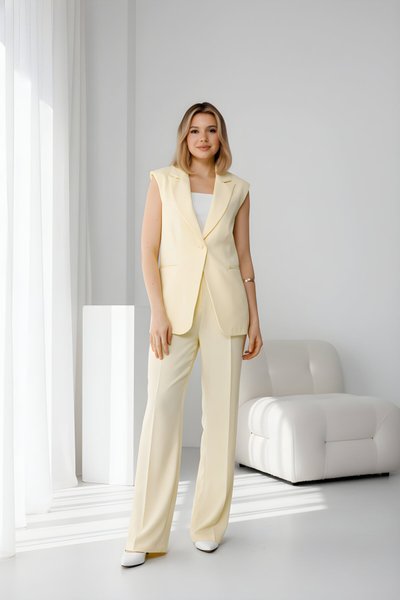 Sarı İkili Yelekli Elbise Tesettür Takım