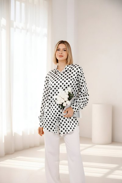 Siyah-Beyaz Dijital Baskı Desenli Saten Gömlek