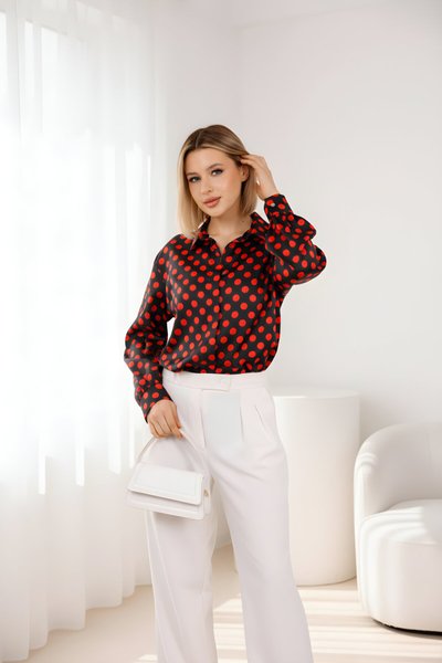 Siyah Kırmızı Dijital Baskı Desenli Saten Gömlek