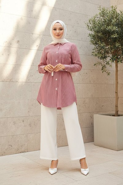 Bordo Çizgili Cep Detaylı Takım