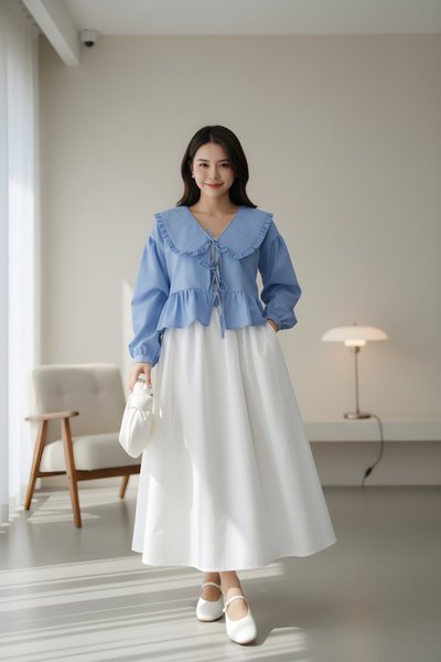 Poplin Elastic-Waist Two-Pocket Skirt - White