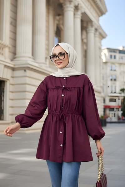 قميص تونيك لون بورجوندي