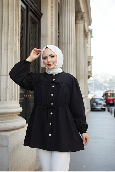 قميص تونيك محتشم أسود