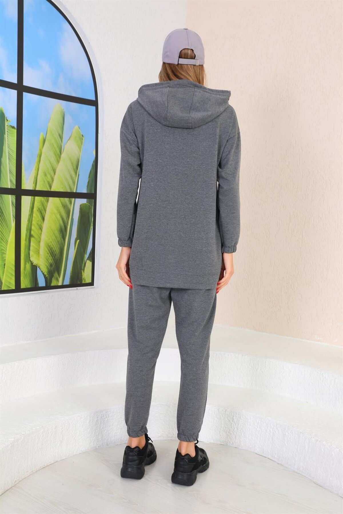 Sporty Large Button Detail Tracksuit Set - Grey - Westbound