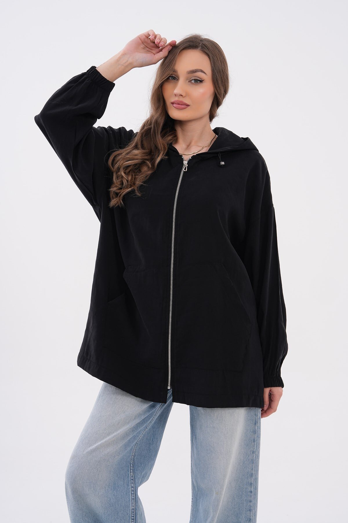 Oversize Modal Zippered Sweat Tunic - Black - Westbound